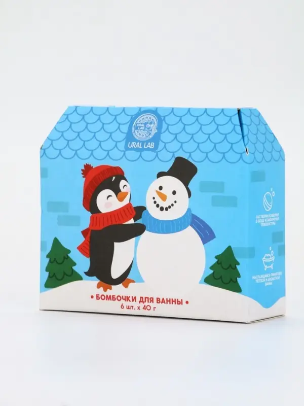 Бомбочки для ванны в домике &laquo;Пингвин&raquo;, набор 6 шт х 40 г, URAL LAB