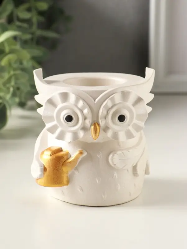 Карандашница сувенирная &laquo;Сова с лейкой&raquo;, 8&times;8 см, гипс, белый перламутр