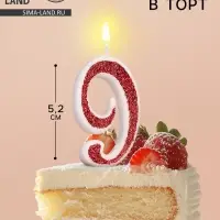 Свеча в торт на шпажке &laquo;Рубиновая коллекция&raquo;, цифра 9, 5.2 см, рубиновая