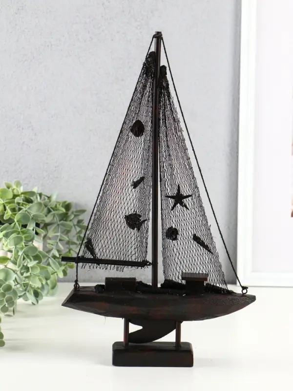 Корабль сувенирный на подставке "Парусник рыбацкий" красно-коричневый 21,5х6,5х37,5 см