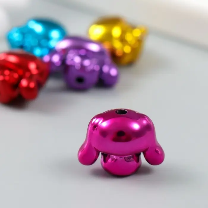 Бусина для творчества пластик "Зайчик глянцевый металлик" МИКС 2,1х1,6х1,3 см