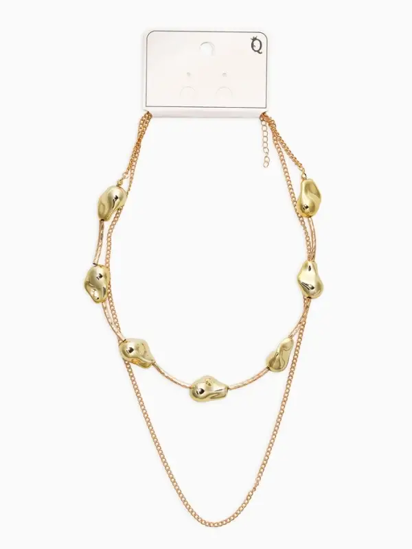 Колье "Борокко", цепь, 2 яруса, цвет золото