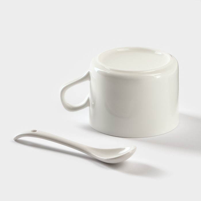 Набор кружек керамический на подставке из бамбука BellaTenero, 9 предметов: 4 кружки 150 мл, 4 ложки, подставка, цвет белый