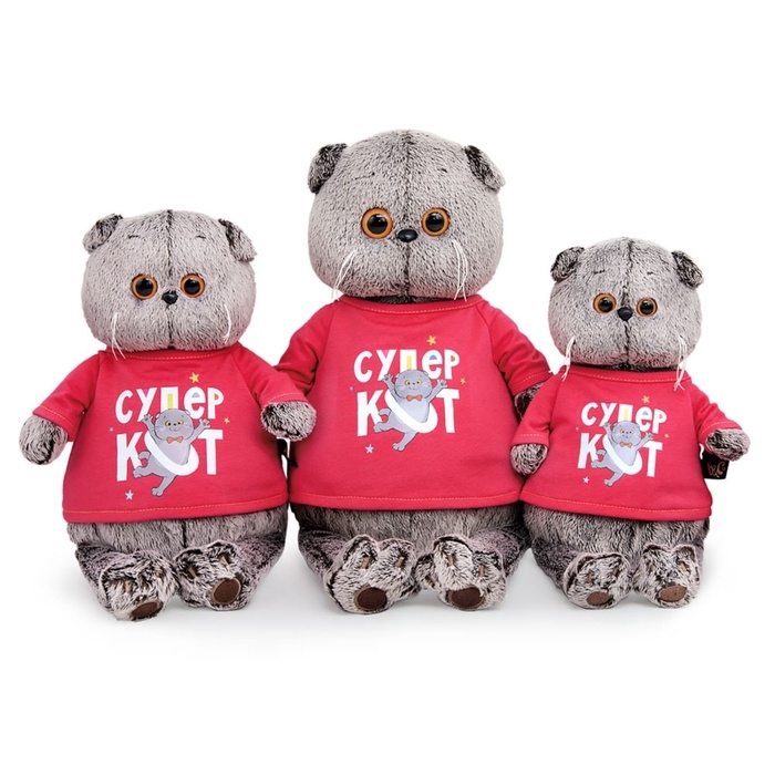 Мягкая игрушка "Басик в лонгсливе с принтом "Супер кот",19 см Ks22-284