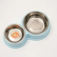 Миска металлическая двойная на пластиковом основании, 28 х 17,3 х 5 см, голубая