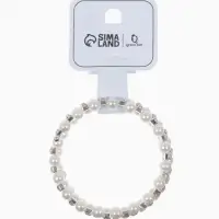 Браслет с жемчугом &laquo;Пружинка&raquo; стразинки, шар № 6, цвет белый в серебре, диаметр бр.6 см