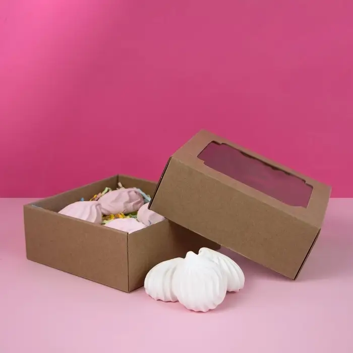 Коробка сборная без печати крышка-дно бурая с окном 14,5 х 14,5 х 6 см