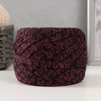 Трикотажная пряжа "Риббон" с люрексом 85м/170&plusmn;5 гр (Черный, люрекс: Фуксия)