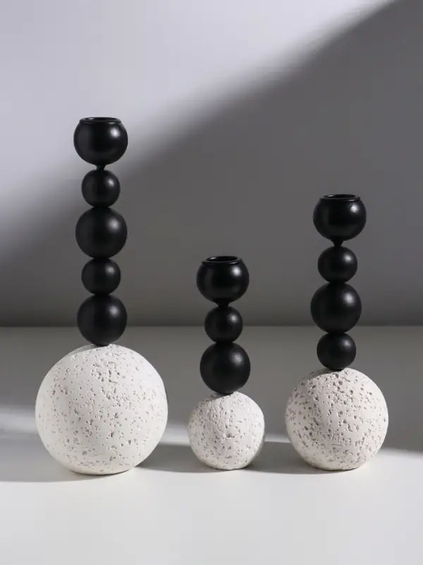 Подсвечник металл, бетон "Шарики" d=2 см набор 3 шт 5,5х16,5 7,5х20,5 10х10х26,5 см