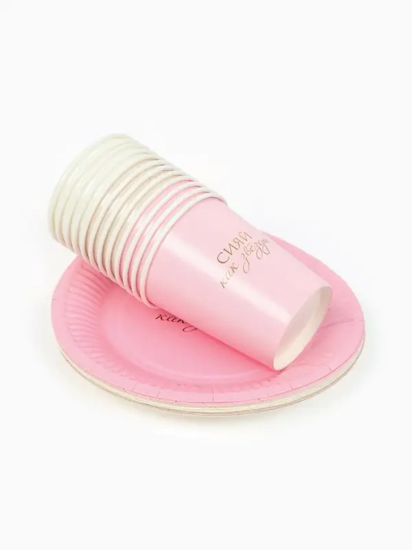 МП Набор бумажной посуды  "С Днём рождения" универсальный для девочки, девушки, 12 персон