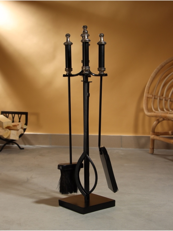 Каминный набор "Огонёк" сталь, 4 предмета, 15х15х64 см