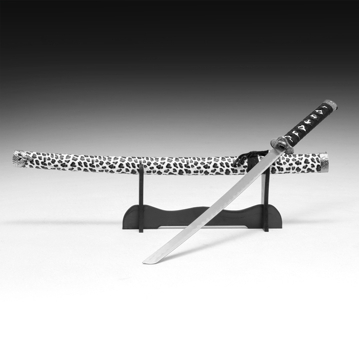 Сувенирное оружие &laquo;Катана на подставке&raquo;, темно серые ножны под леопарда, 89см