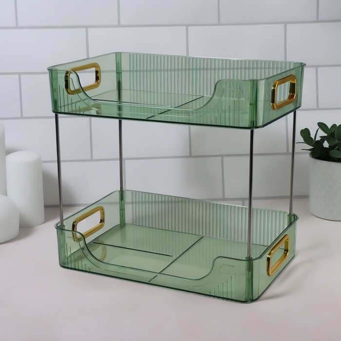 Органайзер для хранения, с ручками, 2 секции, 31 &times; 20 &times; 29 см, цвет зелёный/золотистый