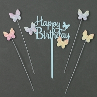 Набор топперов &laquo;С днём рождения. Бабочки&raquo;, набор 4 шт., цвет голубой