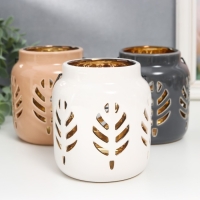 Подсвечник керамика на 1 свечу "Фонарь. Листья" внутри золото МИКС 11,5х9,5х9,5 см