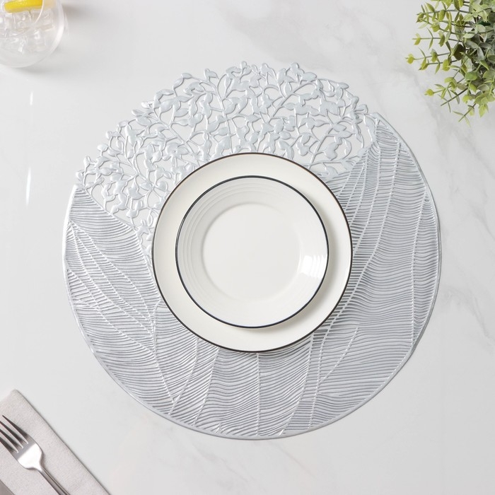 Салфетка сервировочная на стол Доляна &laquo;Фэйви&raquo;, d=38 см, цвет серебро