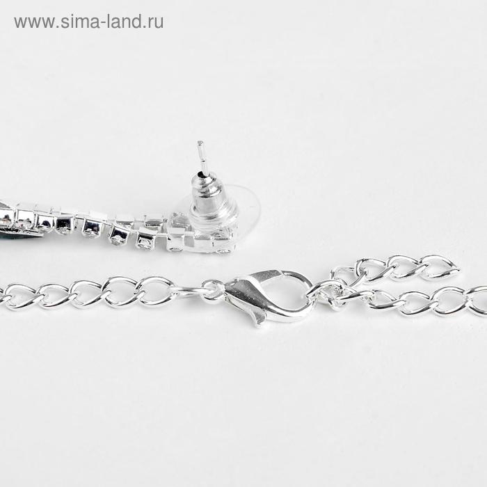 Набор 2 предмета: серьги, колье &laquo;Листопад&raquo; тонкий ромб, цвет зелёно-белый в серебре, 45 см