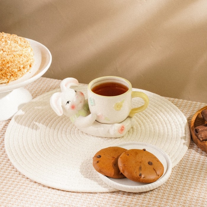 Чайная пара керамическая SL Home &laquo;Пасхальные кролики&raquo;, 2 предмета: чашка 300 мл, блюдце d=9 см, цвет белый