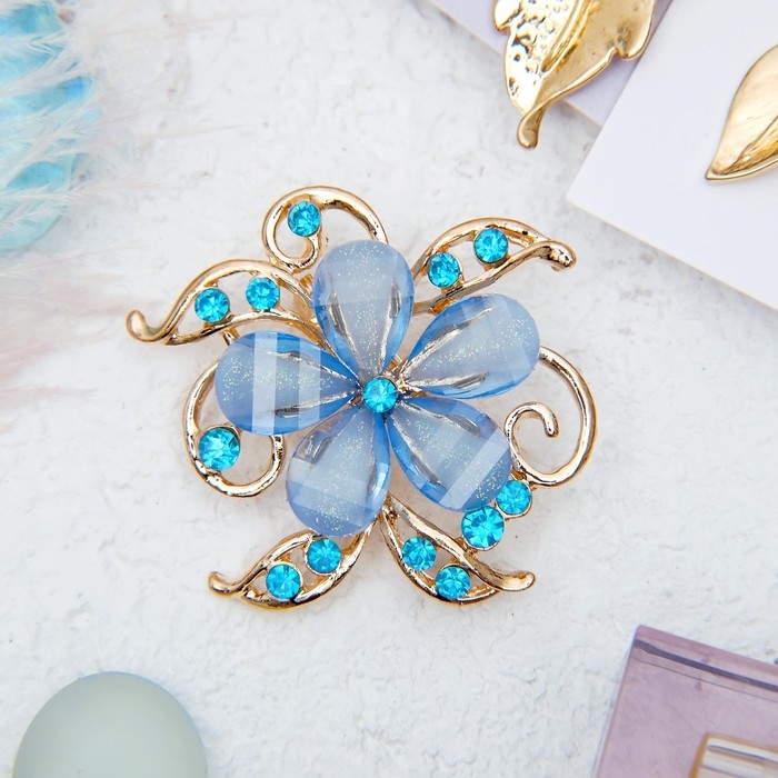Брошь &laquo;Цветок&raquo; незабудка, цвет голубой в золоте