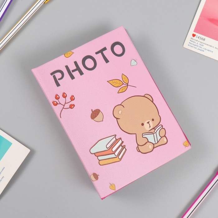 Фотоальбом кожзам  на 100 фото 10х15 "Мишка с книжками"  16,5х12,5х5 см
