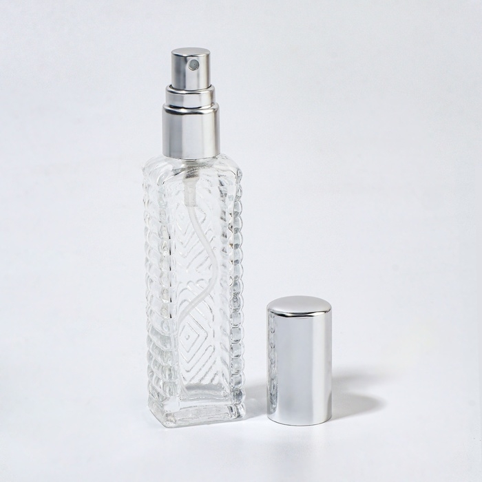 Флакон для парфюма &laquo;Прозрачный узор&raquo;, с распылителем, 15 мл, цвет серебристый