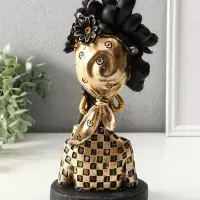 Бюст полистоун "Девушка с цветком, в наряде в клетку" чёрный 13,3х12,3х29,5 см