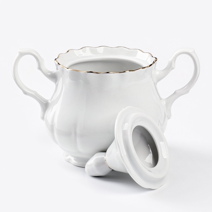 Сахарница фарфоровая с крышкой, 550 мл, цвет белый