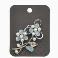 Брошь с жемчугом "Цветы", цвет голубой в серебре