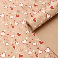 Крафт бумага "Сердечки 2" красный/белый цв. на коричневом фоне 0,72 х 10 &plusmn;5% м, 60 гр