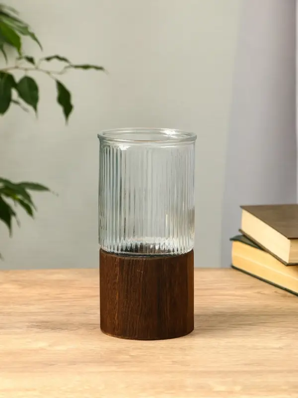 Ваза стекло настольная "Лесли" линии, 20х10 см, прозрачный