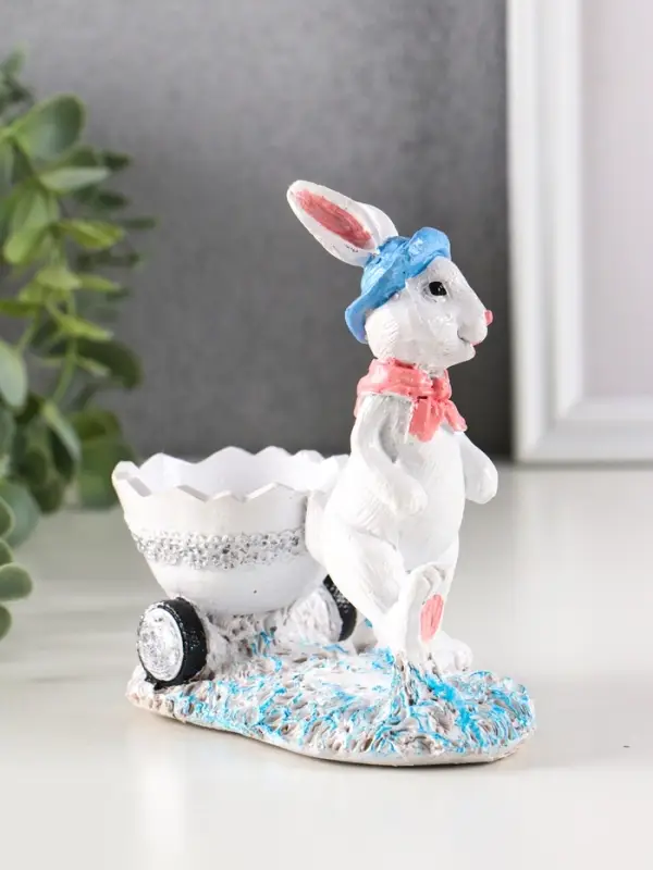 Фигура декоративная "Зайка с тележкой" 12.5х12х6 см