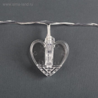 Гирлянда &laquo;Нить&raquo; 4.5 м с насадками &laquo;Прищепки-сердце&raquo;, IP20, прозрачная нить, 20 LED, свечение красное, 220 В