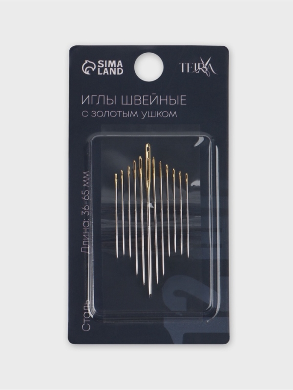 Иглы швейные ассорти с зол ушком №120-065 штопальные+д/гобелена 2ушко(набор 12шт) сталь TR   1066962