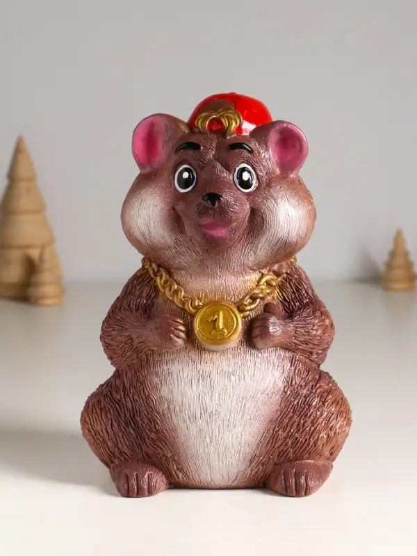 Копилка "Хомяк в кепке" 20 см, коричневый