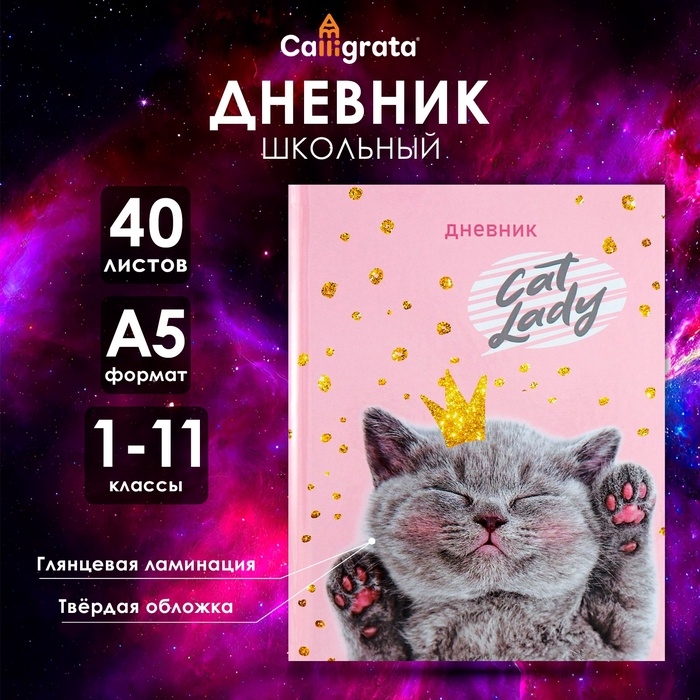 Дневник универсальный для 1-11 классов, "Киса", твердая обложка 7БЦ, глянцевая ламинация, 40 листов