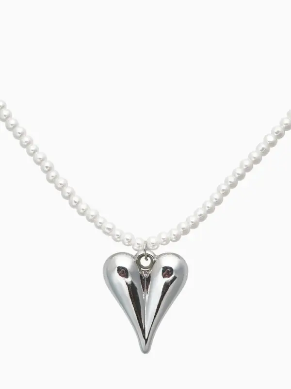 Чокер &laquo;Сердце&raquo; жемчужные бусины, цвет белый в серебре, 33 см + 5 см доп, цепочка