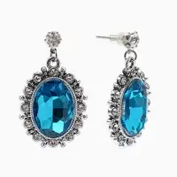 Серьги со стразами "Овал грань", цвет голубой в серебре