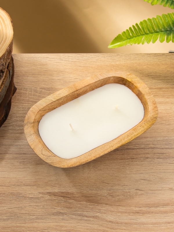 Свеча в деревянной чаше, парафин и соевый воск 20х13х5,5 см