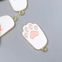 Декор для творчества металл, эмаль "Лапка котика" бело-розовый 2,7х1,5 см