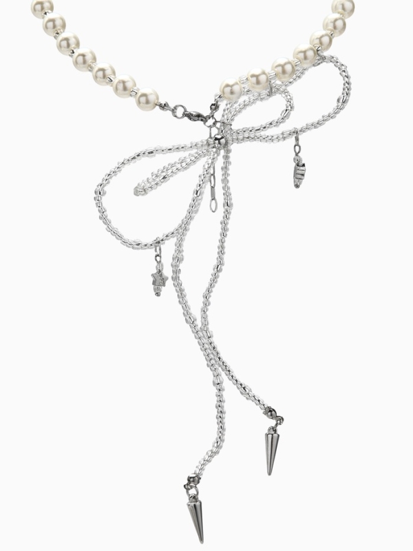 Бусы с жемчугом &laquo;Бантик&raquo; двойной, цвет белый в серебре, 37 см