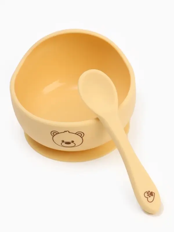 Тарелка детская на присоске и ложка, молочный, Mum&Baby