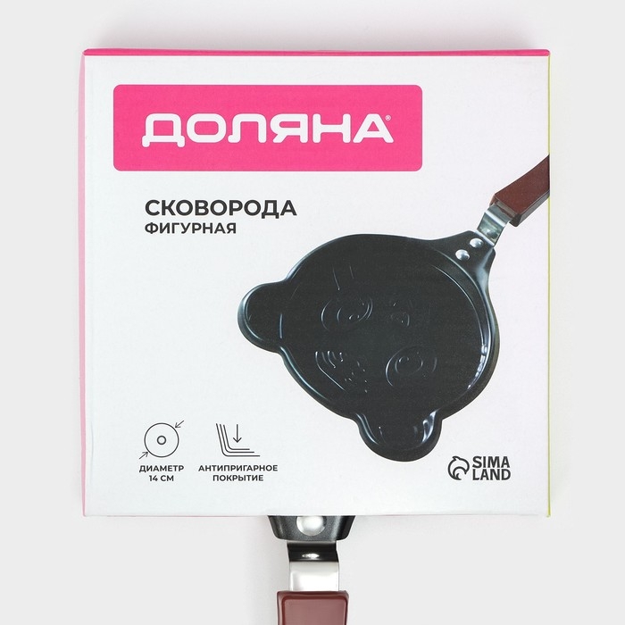 Сковорода Доляна &laquo;Котик&raquo;, d=14 см, пластиковая ручка, антипригарное покрытие, углеродистая сталь, чёрная