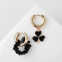 Серьги со съёмным элементом &laquo;Трансформер&raquo; клевер-сердце, цвет чёрный в золоте