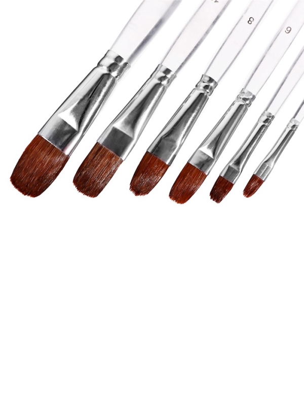 Набор кистей пони-синтетика плоские 6 штук с прозрачными ручками (№2,4,6,8,10,12)