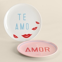 Тарелки SL Home &laquo;Уроки испанского: Amor - Te amo&raquo;, d=22 см, набор 2 шт., фарфор, белые, розовые
