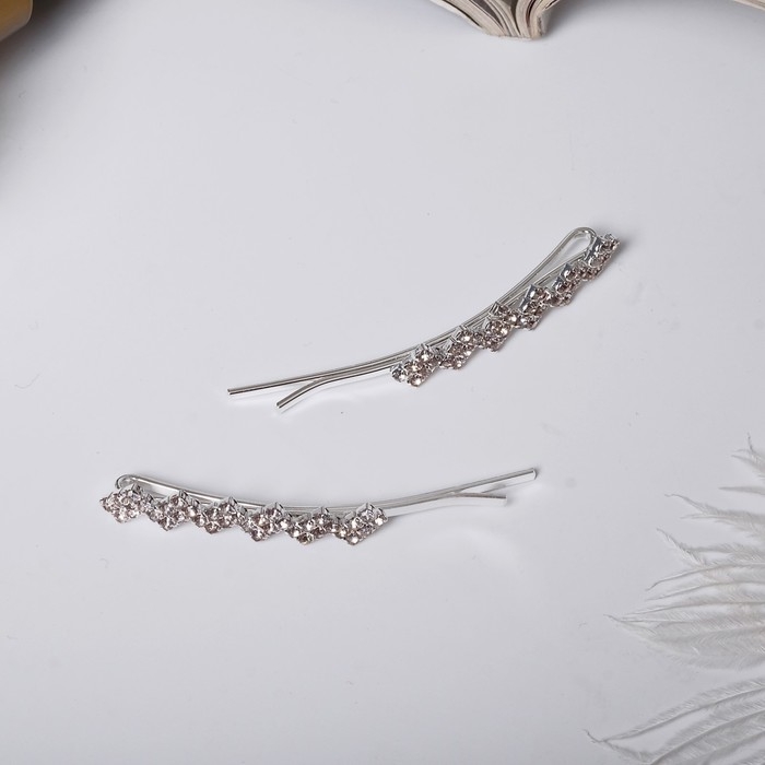 Невидимка для волос "Волшебный блеск" (набор 2 шт) ромбы, 5,5 см, серебро