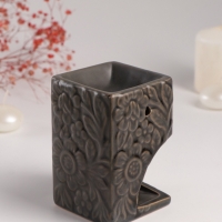 Аромалампа керамика "Цветочный букет" тёмно-оливковая 7,7х7,7х12 см