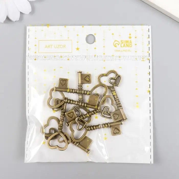 Декоративный элемент для творчества &laquo;Арт Узор. Ключ с двойным сердцем&raquo;, металл под латунь, 4&times;2 см