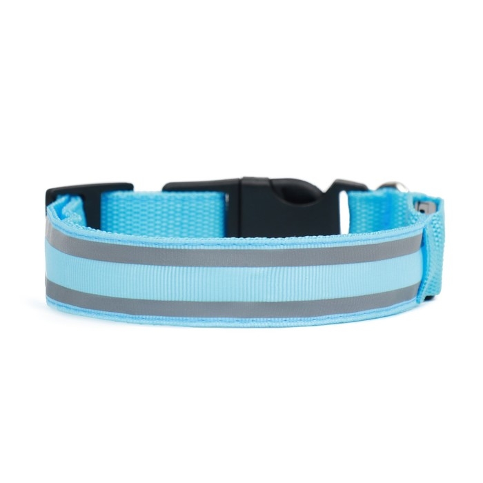Ошейник с подсветкой Двойная полоса размер L, ОШ 45-52 х 2,5 см 3 режима свечения голубой
