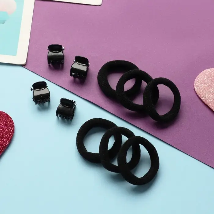 Набор для волос "Затейница" (12 резинок 2 см, 4 краба) классика, чёрный